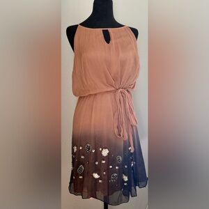 Bar III, Ombré Dip Chiffon Crepe Mini Dress with Embellished Sequins & Tie Belt